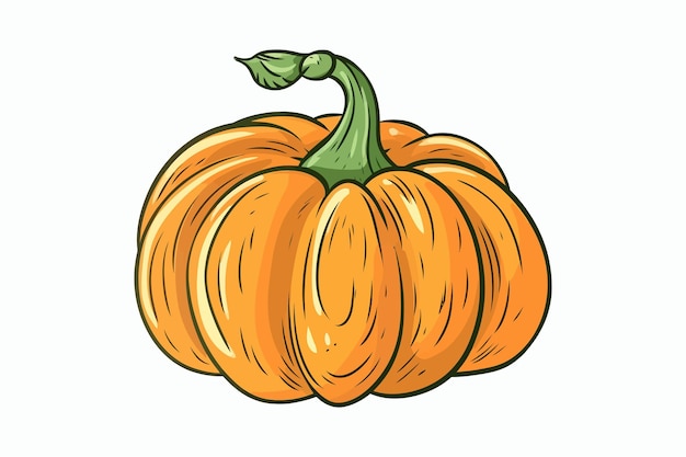 A drawing of a pumpkin with a green stem.