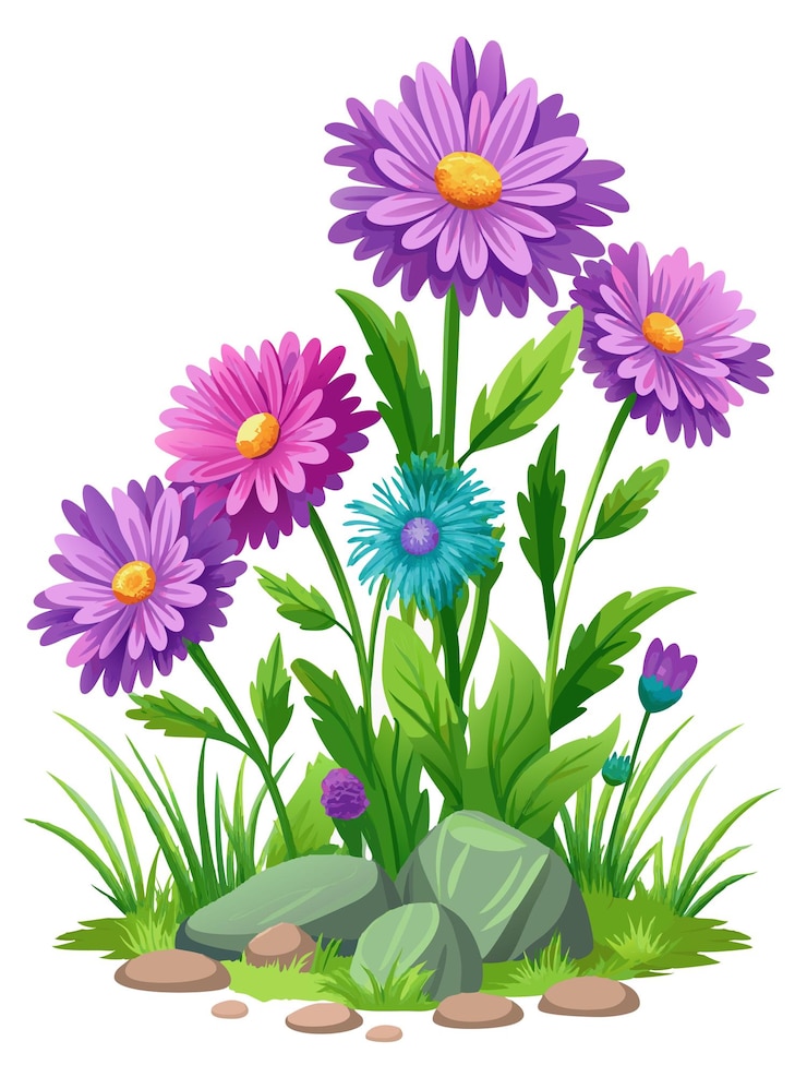 Vector a drawing of purple flowers with purple flowers