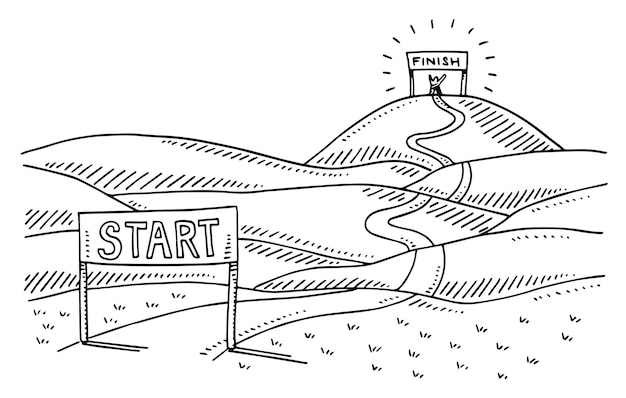 a drawing of a race track with a sign that says start