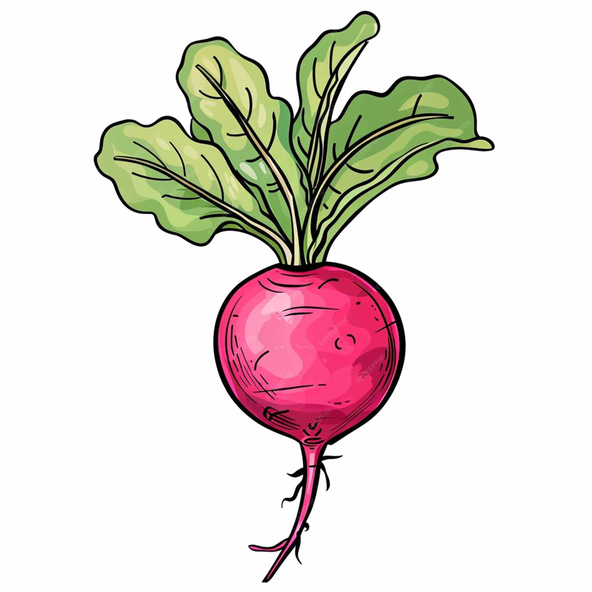 Premium Vector A drawing of a radish with a green leaf on it