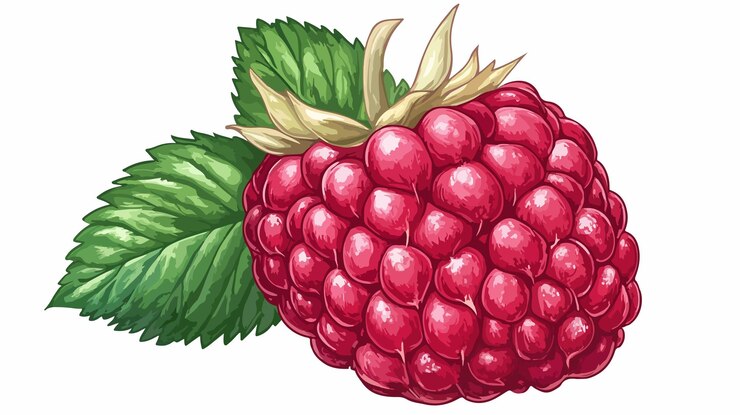 Vector a drawing of a raspberry with leaves and leaves