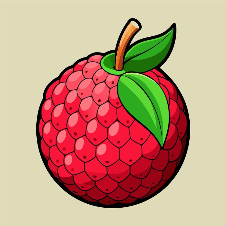 Vector a drawing of a red apple with green leaves on it