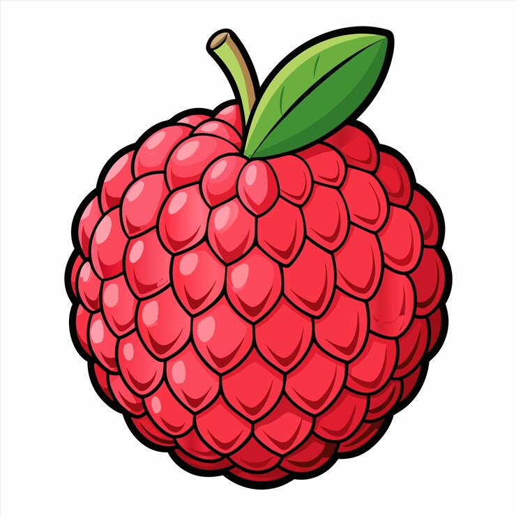 Vector a drawing of a red strawberry with a green leaf on it