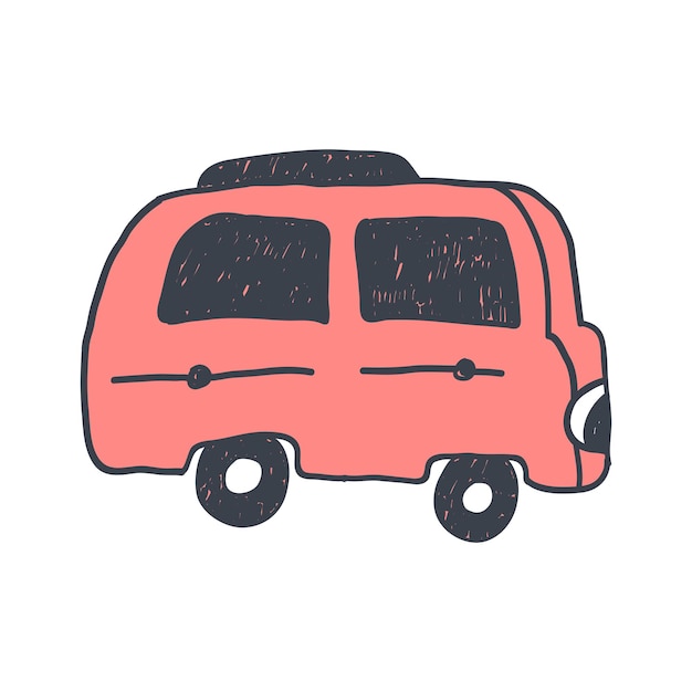 A drawing of a red van with a black roof.