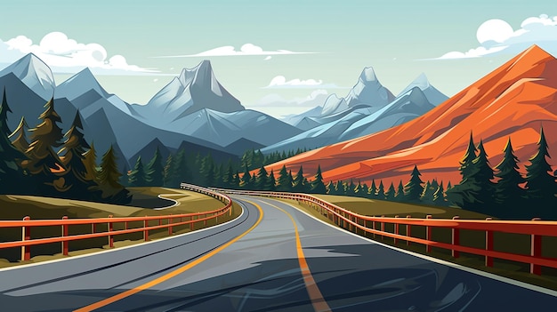 Vector a drawing of a road with mountains in the background