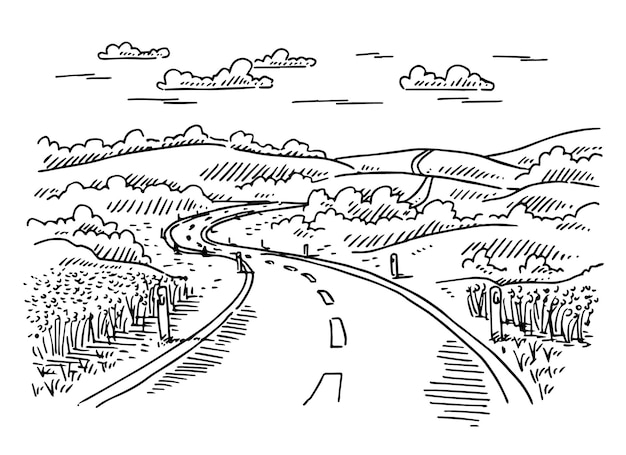 a drawing of a road with a road going through it