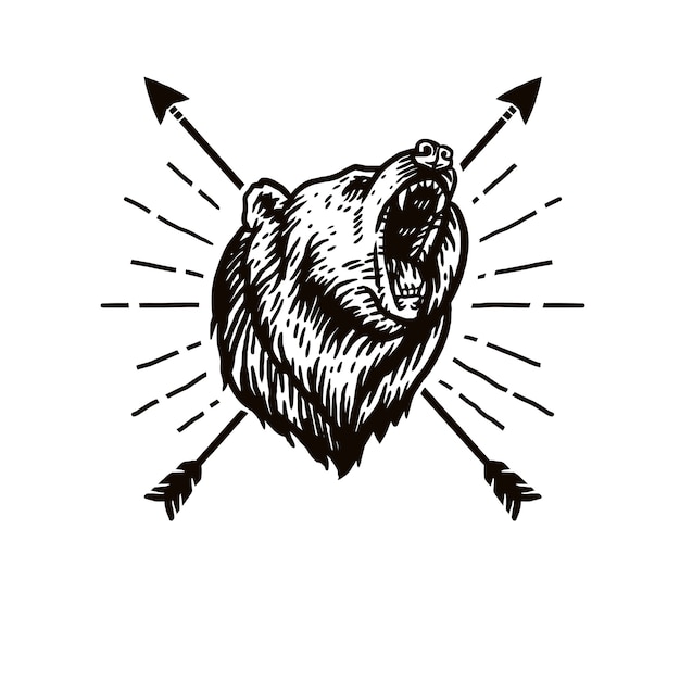 Vector drawing of roaring bear and arrow