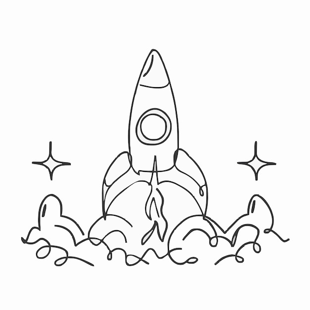 その上に星があるロケットの絵