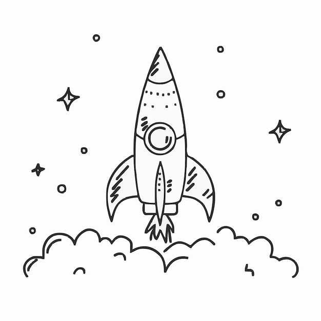 Vector a drawing of a rocket that has stars and the words rocket on it