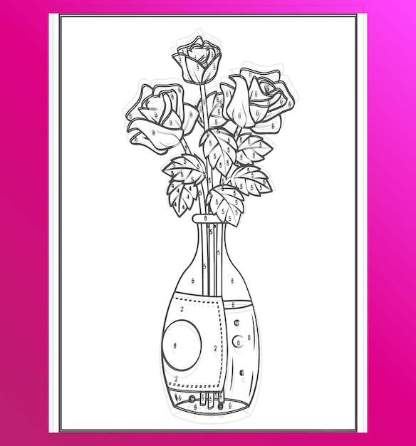 Vector a drawing of roses color by number in a vase with the word rose on it