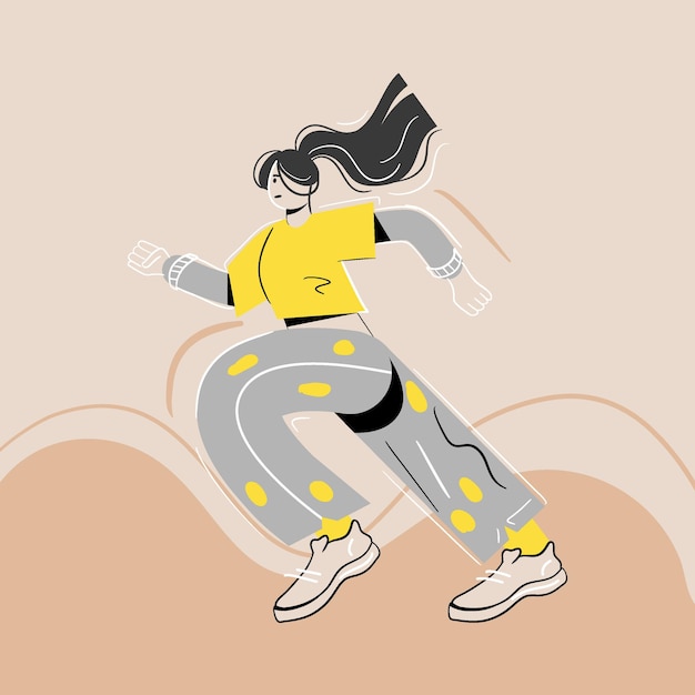 Vector drawing of a running female athlete on an abstract background