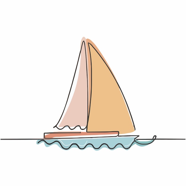 Vettore un disegno di una barca a vela con una linea che scende sul lato