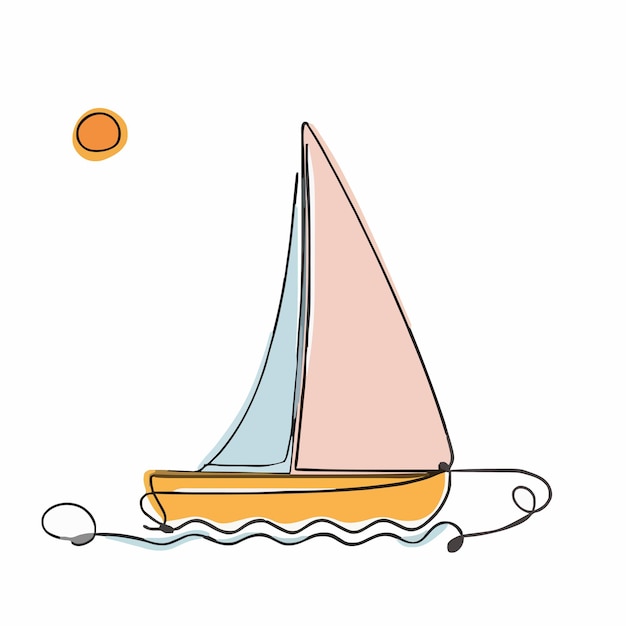 Vector a drawing of a sailboat with a round orange ball on the bottom