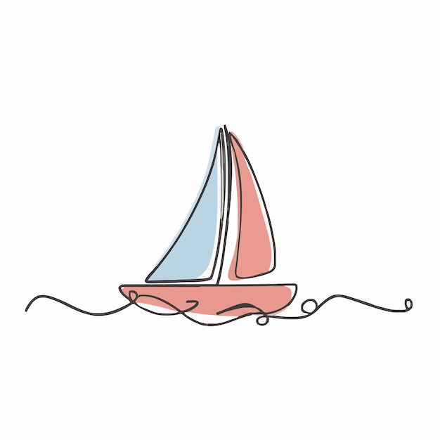 Un disegno di una barca a vela con una vela e una vela