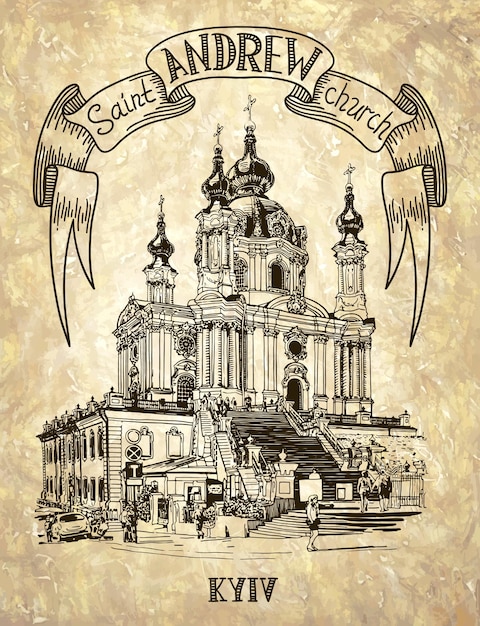 Vettore disegno della chiesa ortodossa di sant'andrea di rastrelli