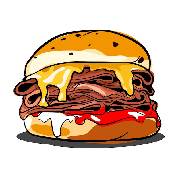 Vector a drawing of a sandwich with cheese and tomato