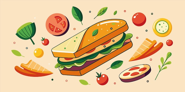 Vector a drawing of a sandwich with cheese and tomatoes