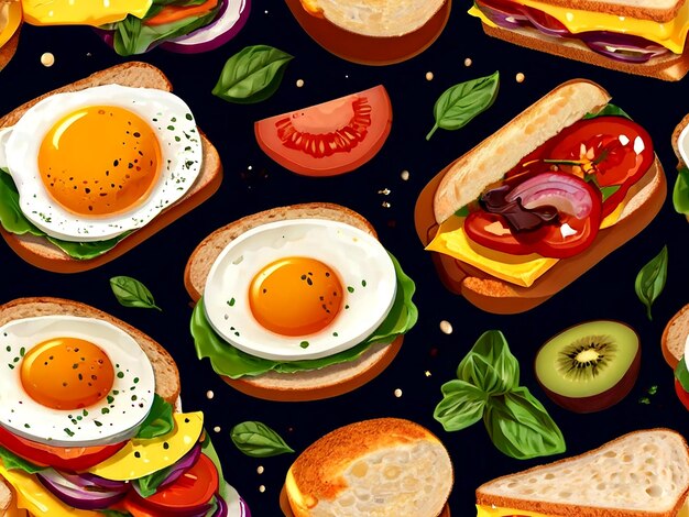 Vector a drawing of a sandwich with eggs tomatoes and cheese