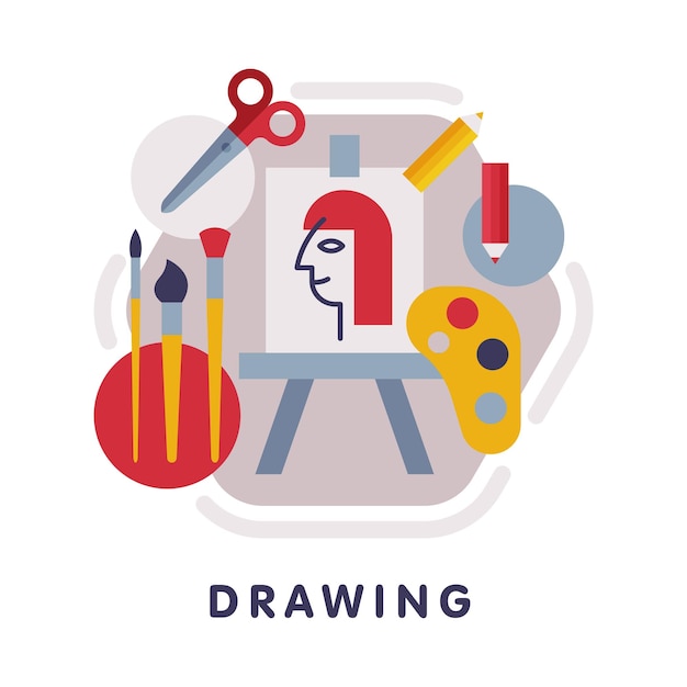 Vector drawing school subject icon education and science discipline with related elements flat style vector