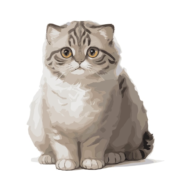 Drawing of Scottish Fold Cat with Editable Features Vector Illustration