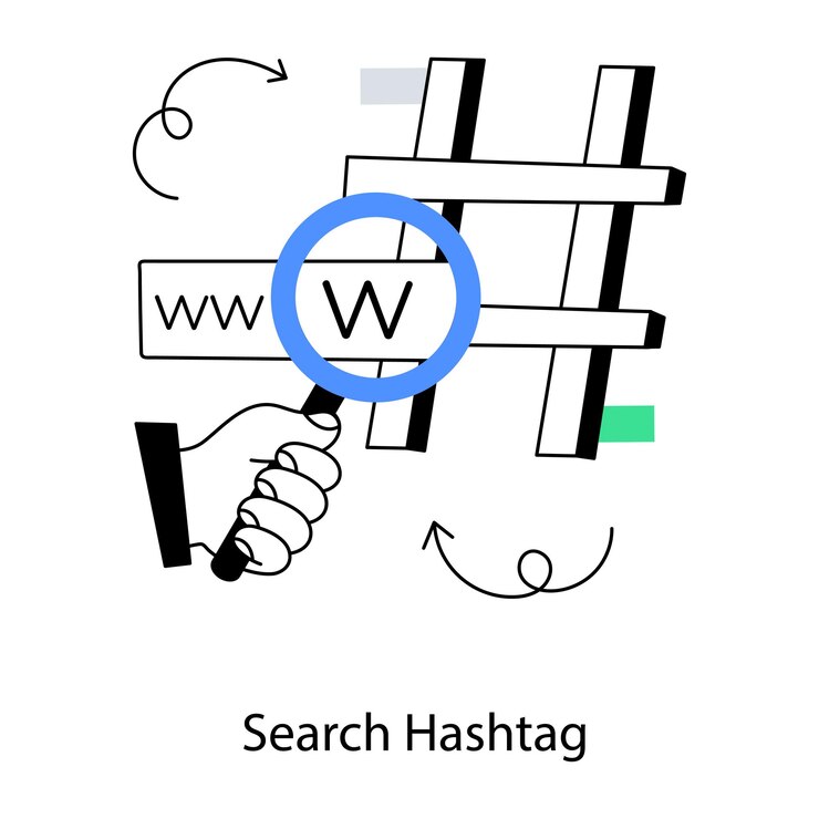 Vector a drawing of a search hashtag with a magnifying glass on it.