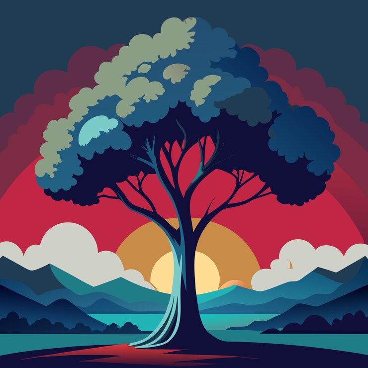 Vector drawing of season trees illustration