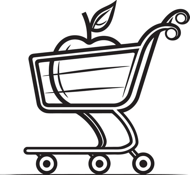 Vector a drawing of a shopping cart with an apple on it