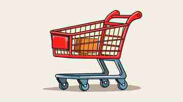 Vector a drawing of a shopping cart with a cartoon image of a shopping cart with a red handle