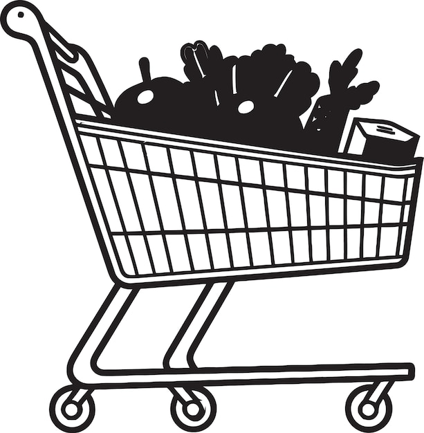 a drawing of a shopping cart with a picture of food in it