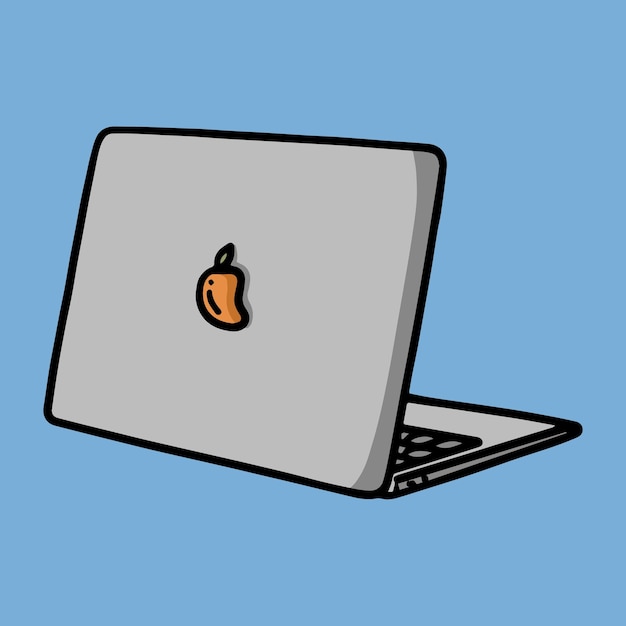 A drawing of a silver apple laptop with a white apple on the front.