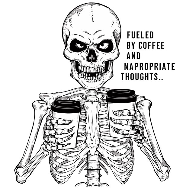 Vector a drawing of a skeleton holding a cup with a handle