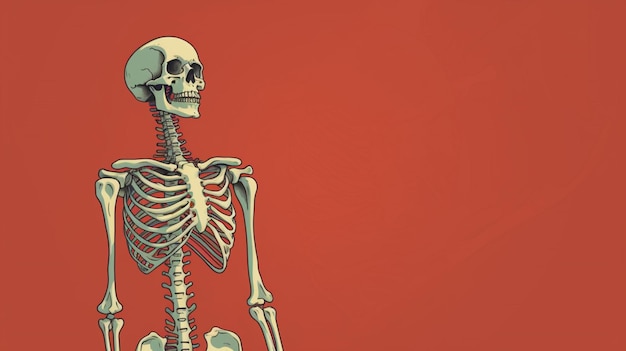 Vector a drawing of a skeleton with a red background