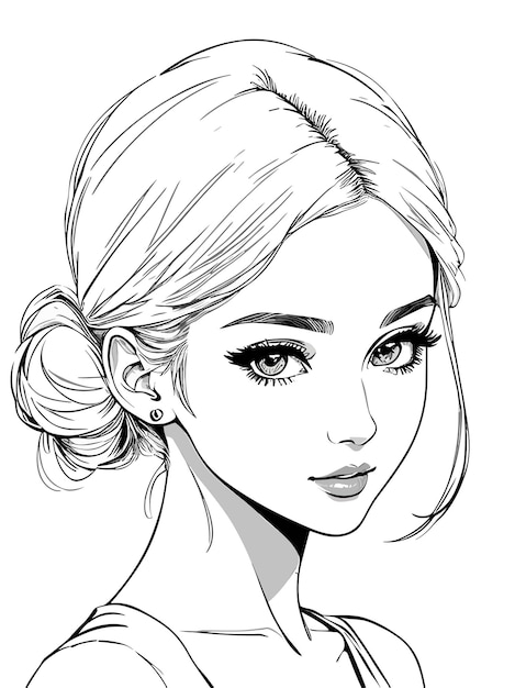 Vector drawing sketch art of beautiful young woman hand drawing illustration girl woman