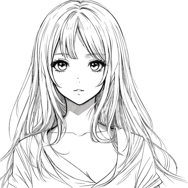 Vector drawing sketch art of beautiful young woman hand drawing illustration manga art comic sketch