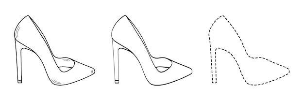 Drawing sketch outline silhouette of fashionable women's shoes Line style and brush strokes