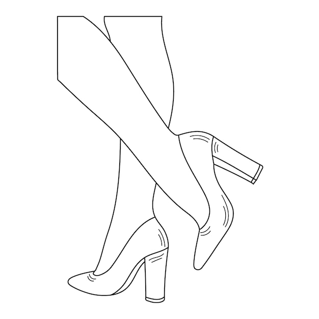 Drawing sketch outline silhouette of female legs in a pose Shoes stilettos high heels