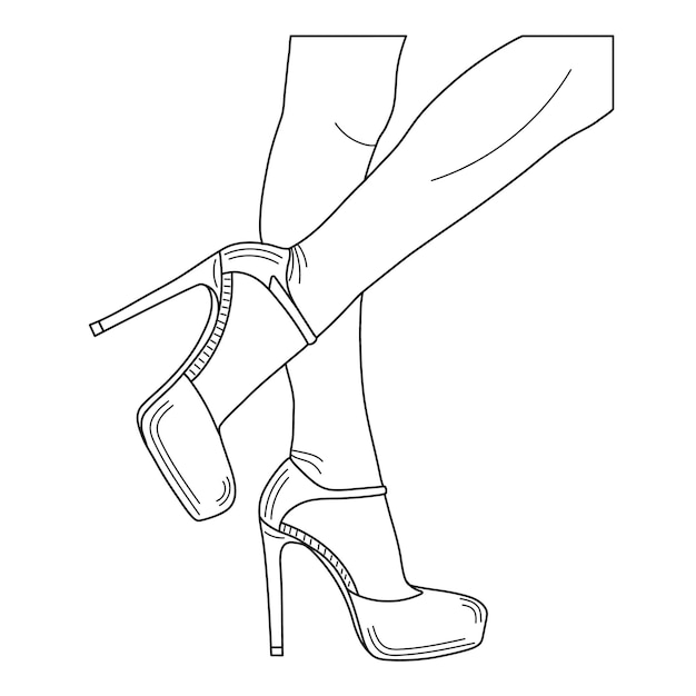 Vector drawing sketch outline silhouette of female legs in a pose shoes stilettos high heels