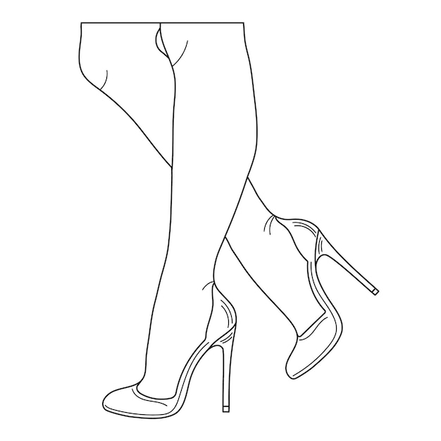 Vector drawing sketch outline silhouette of female legs in a pose shoes stilettos high heels