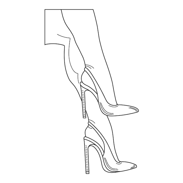 Vector drawing sketch outline silhouette of female legs in a pose shoes stilettos high heels