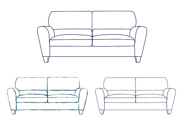 Drawing sketch silhouette outline sofa couch couch daybed chaise longue Line style and brush strokes