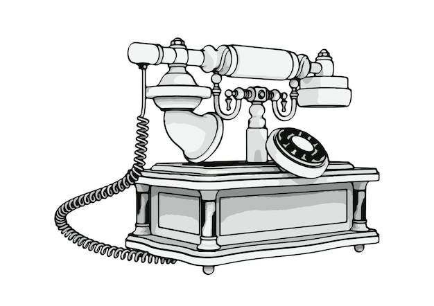 Vector drawing sketch vintage phone vector