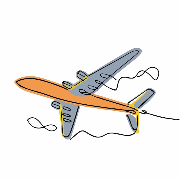 Vector a drawing of a small orange plane with a yellow ribbon on it