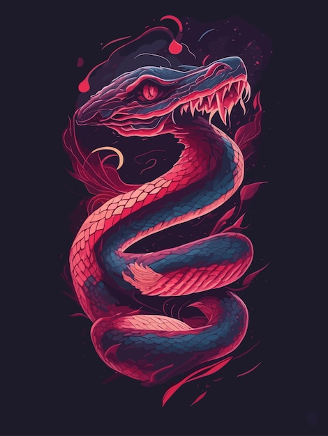 A drawing of a snake with red and blue colors.