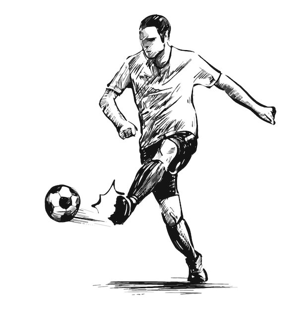 ボールを蹴るサッカー選手の絵