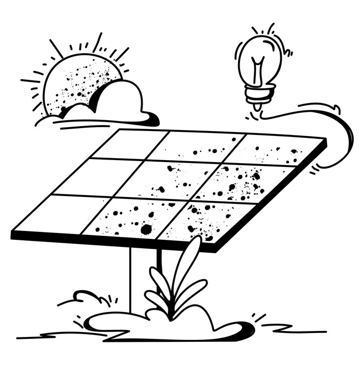 a drawing of a solar panel with a sunburst and a sunburst