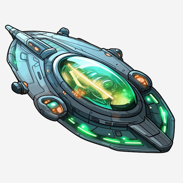 Vector a drawing of a spaceship with a green light on it