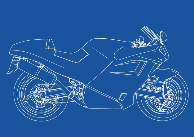 Drawing sports bike on a blue background vectorx9