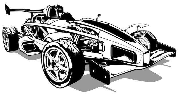 Disegno di un'auto sportiva in formula 1 design dalla vista frontale