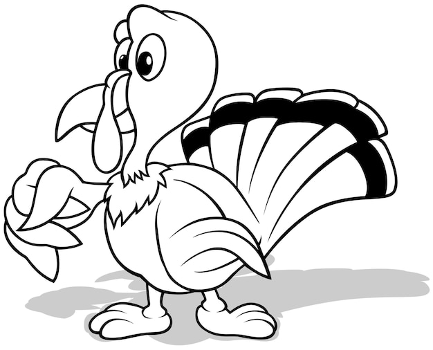 Drawing of a standing turkey with a wing clenched in a fist