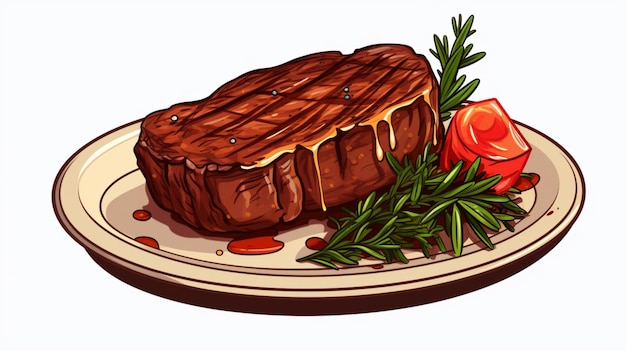 Vector a drawing of a steak with a tomato on it